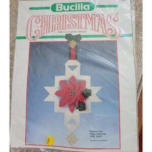 Bucilla Needlepoint Kit Plastic Canvas Poinsettia Wall Hanging #61070 Kit 12x23